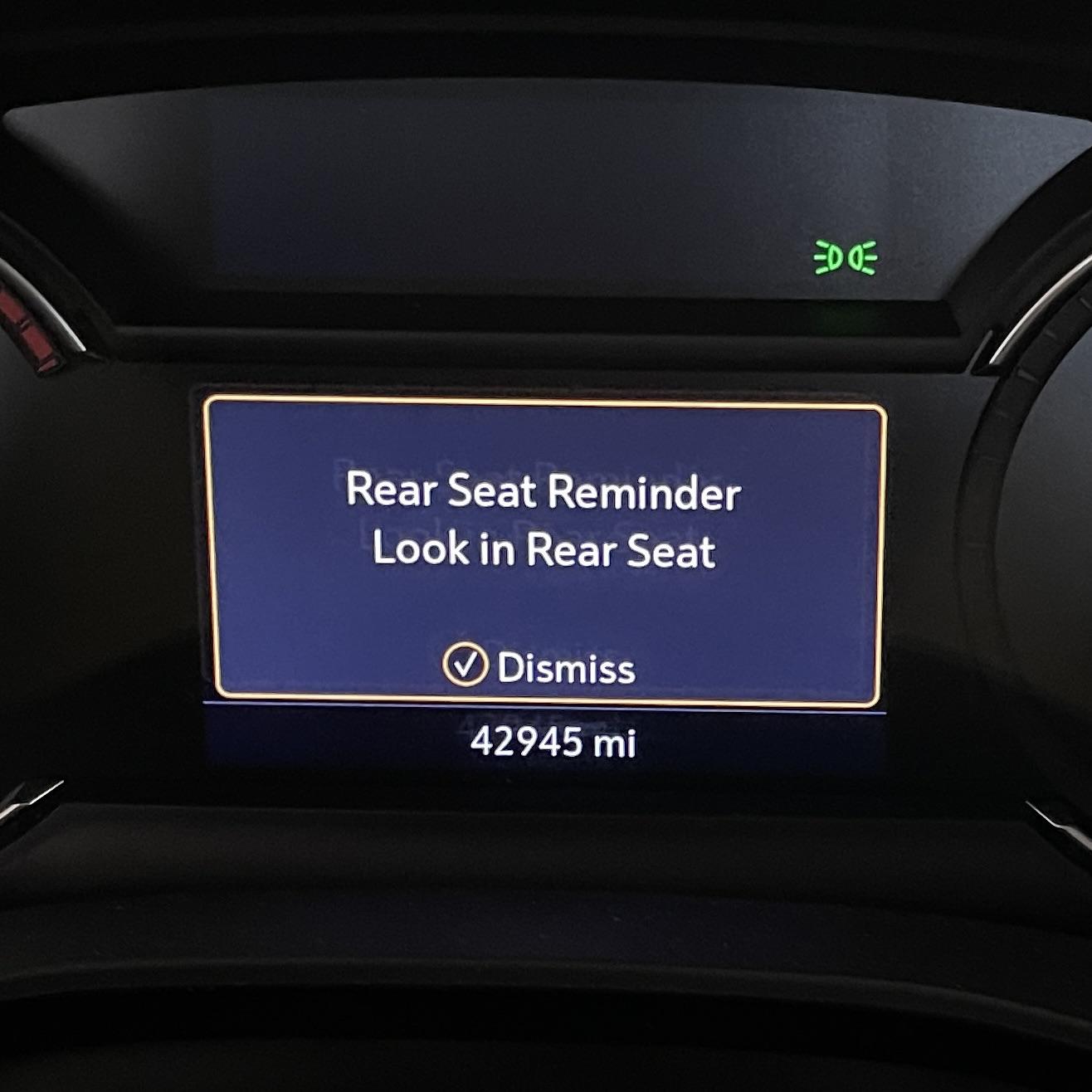 My rental car has a “check the back seat” reminder. It appears to be