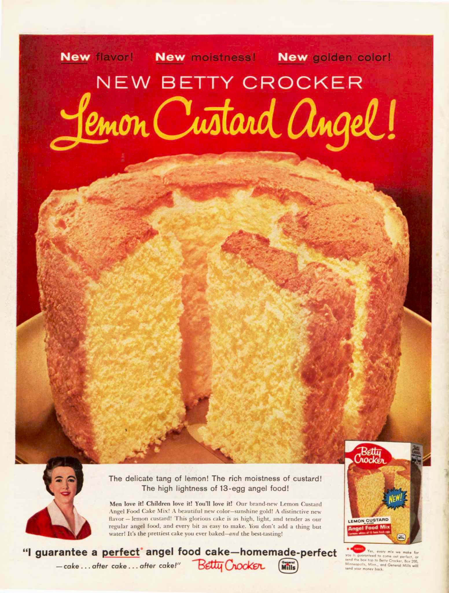 Lemon Custard Angel Food Cake Mix by Betty Crocker, 1957 USLUCK