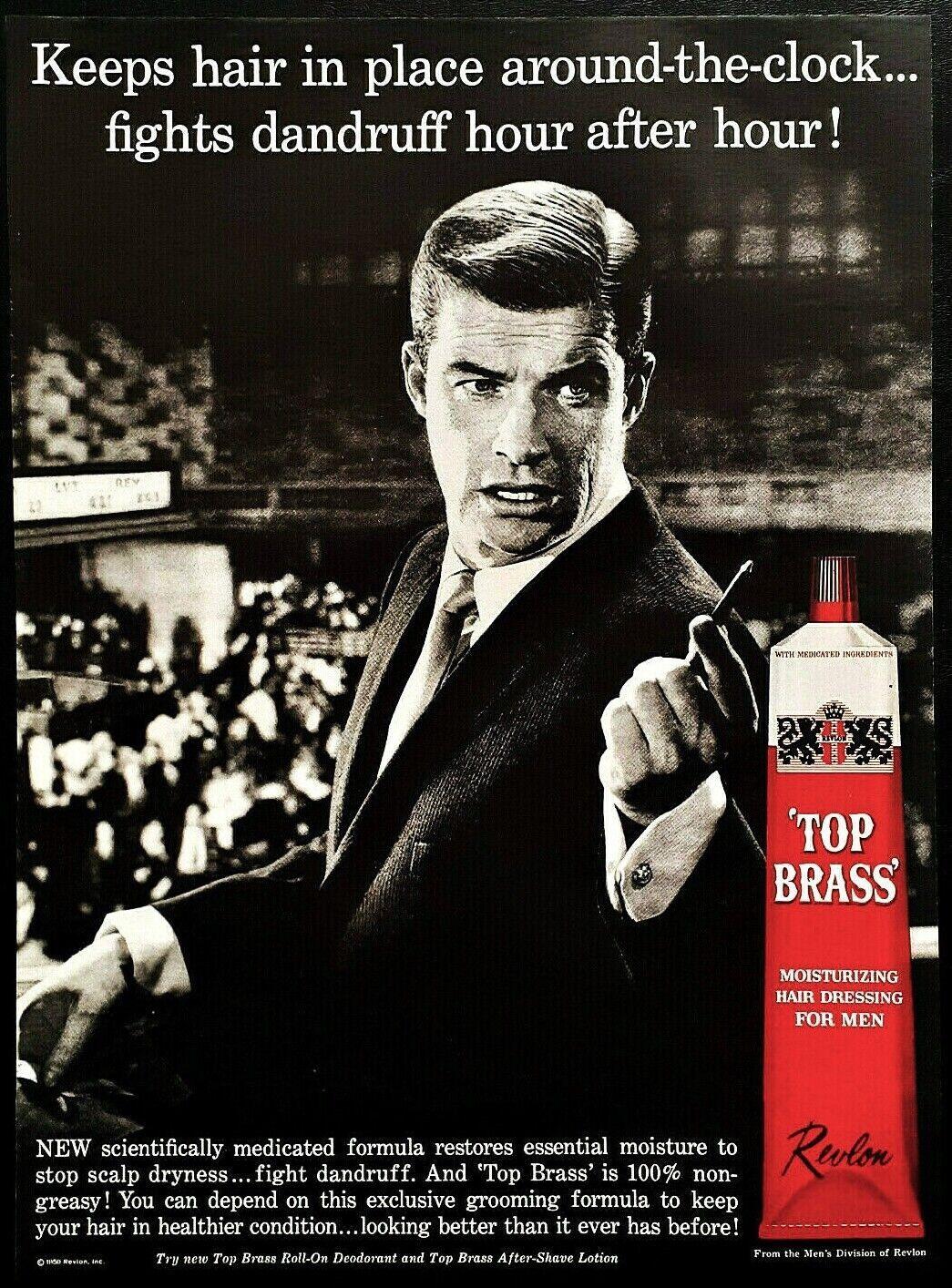 Advertisement for Revlon's Top Brass hair cream (1959). USLUCK