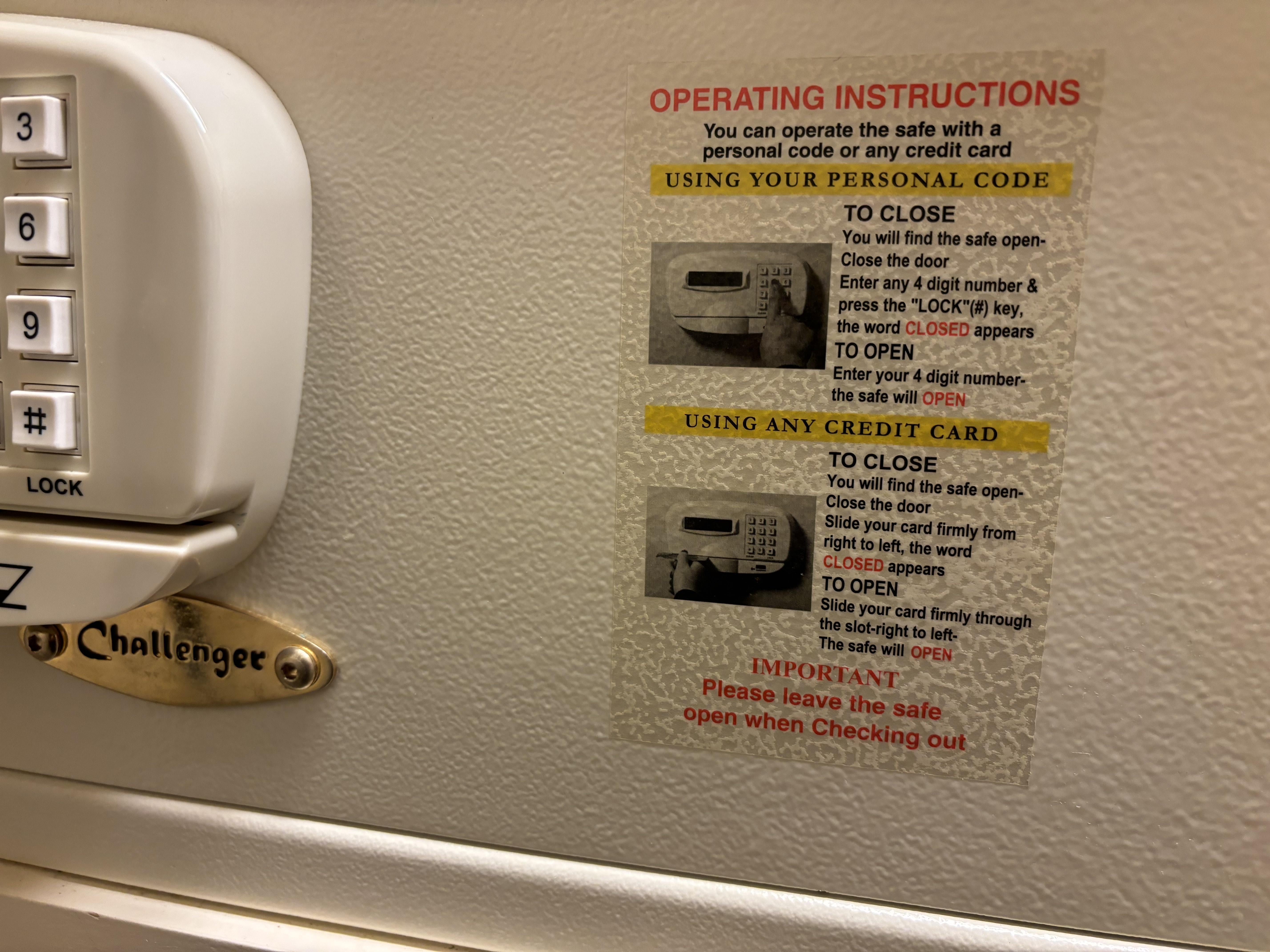 This hotel safe has an option to use your credit card as a key USLUCK