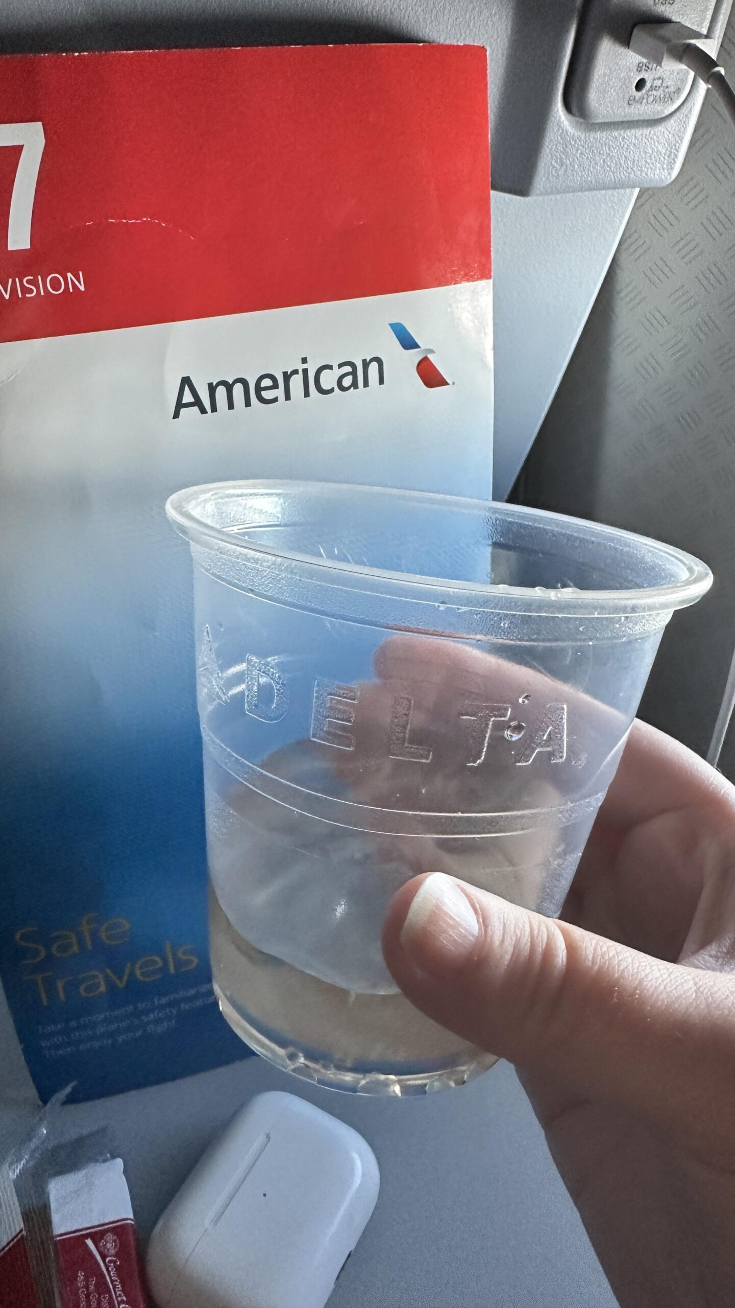 My American Airlines flight served us beverages in Delta Airlines cups