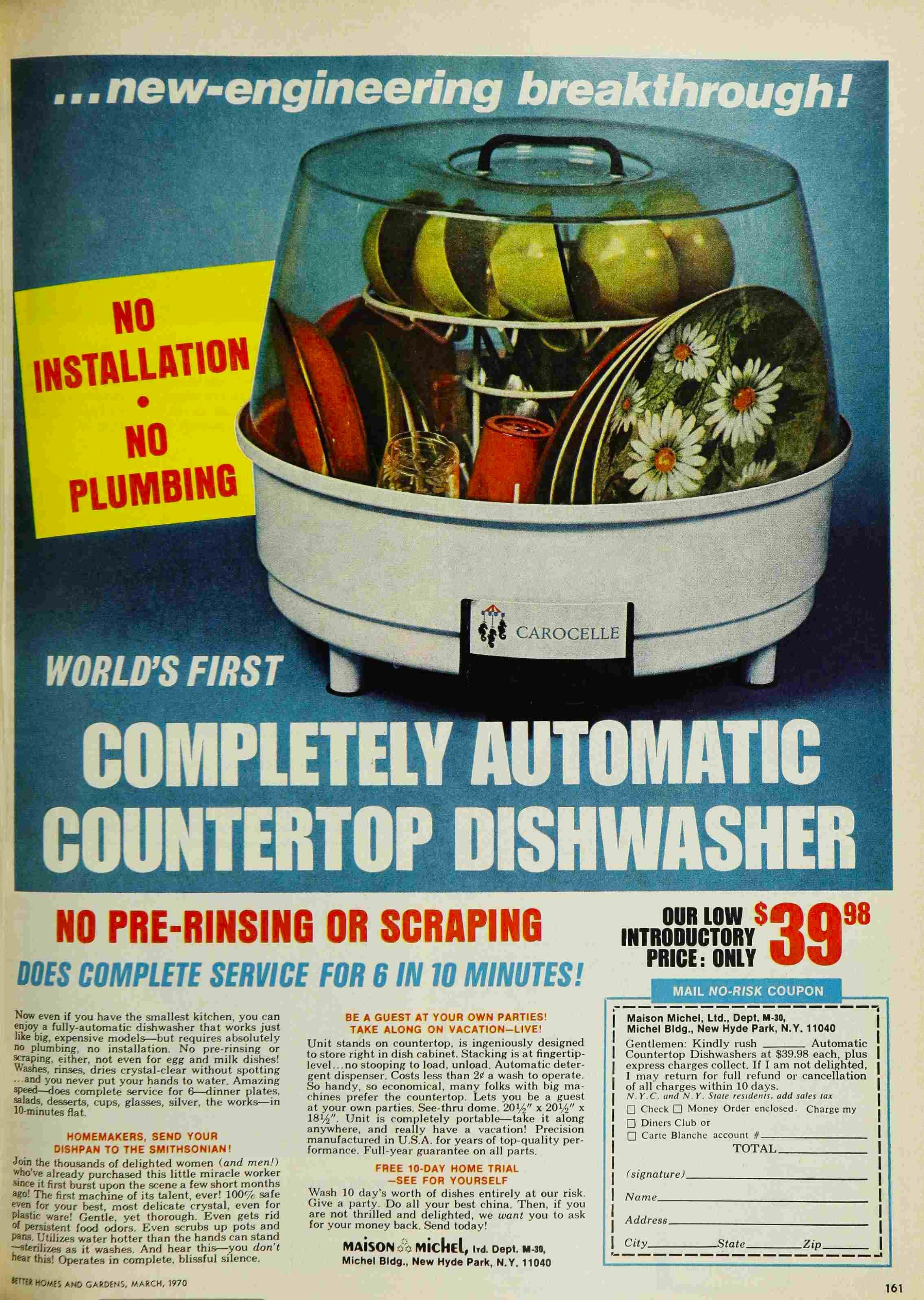 Carocelle Automatic Countertop Dishwasher, 1970 USLUCK
