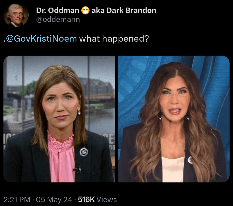 The transformation of Kristi Noem is complete (2018 vs 2024) USLUCK